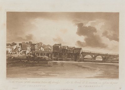 A orillas del Marne, bajo el puente de Charenton 1803; lámina 19 de Vistas de París, calco del volumen Emanuel de la lámina B1981.25.2628 de Richard Banks Harraden