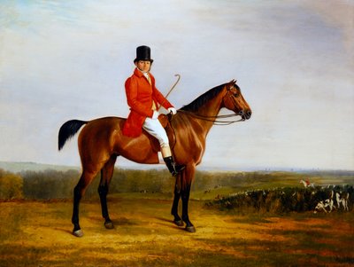 Isaac Sadler montado en un Bay Hunter (óleo sobre lienzo) de Richard Barrett Davis