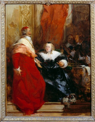 Reina de Francia Ana de Austria (1601-1666) y el Cardenal Jules Mazarin (Giulio Raimondo Mazzarino) (1602-1661). Pintura de Richard Bonington (1801-1828) 1824 de Richard Bonington