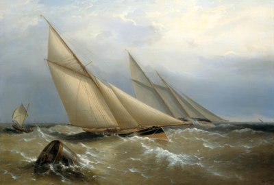 Un goleta y un yate de corte redondeando una boya de Richard Brydges Beechey
