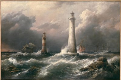 H.M.S. Lord Warden frente a los faros de Eddystone de Richard Brydges Beechey