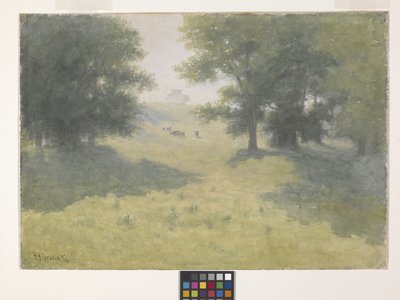 Paisaje con vacas y ladera (acuarela sobre papel blanco) de Richard Buckner Gruelle