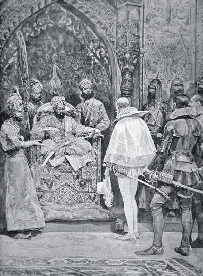 Akbar el Grande recibe al embajador de la Reina Isabel en 1599 de Richard Caton (after) Woodville