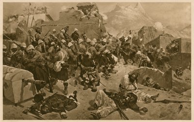 92º Highlanders y 2º Gurkhas asaltando Gundi Mulla Sahibdad durante la Batalla de Kandahar, Afganistán, Segunda Guerra Anglo-Afgana de Richard Caton II (after) Woodville