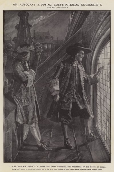 Un autócrata estudiando el gobierno constitucional (litografía) de Richard Caton II (after) Woodville