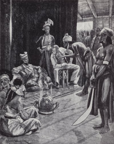 Sir James Brooke negociando un tratado con el sultán de Brunéi para establecer una colonia británica en Borneo de Richard Caton II (after) Woodville