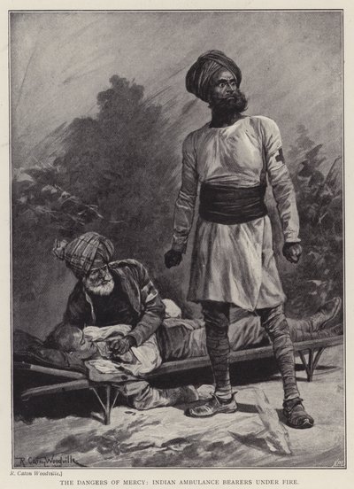 Los peligros de la misericordia, camilleros indios bajo fuego de Richard Caton II (after) Woodville
