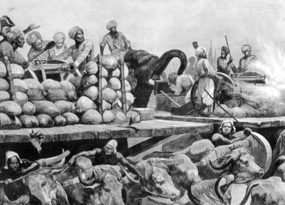 La artillería del Nawab Siraj Ud Daulah en su plataforma móvil, India, 1757, 1893 de Richard Caton II Woodville