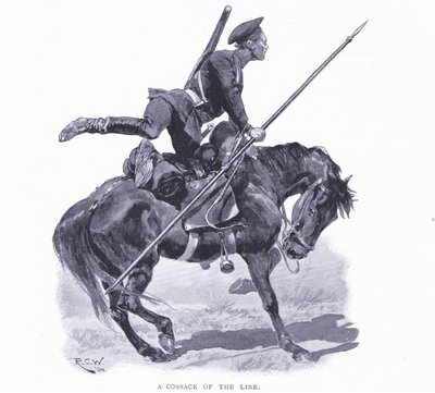 Un cosaco de la línea, ilustración de Cassells History of the Russo-Japanese War Vol 1, c.1900 de Richard Caton Woodville