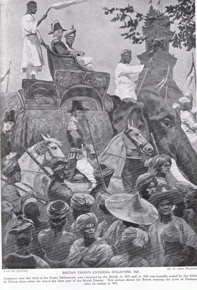 Tropas británicas entrando en Singapur, 1824, ilustración de 