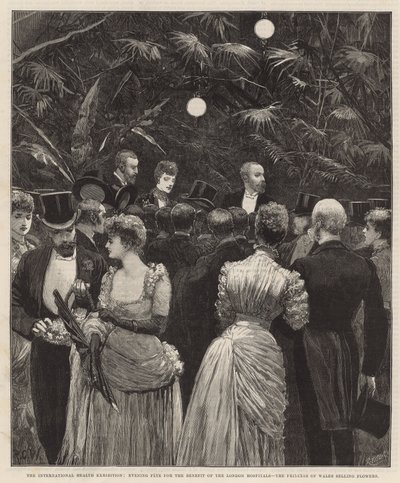 Fiesta vespertina a beneficio de los hospitales de Londres - la Princesa de Gales vendiendo flores de Richard Caton Woodville