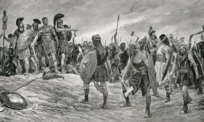 Vespasiano rescatado por su hijo Tito, ilustración de 