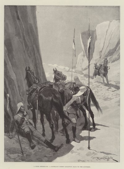 Un Mensajero Mudo, un Caballo sin Jinete galopando de regreso a los Apoyos de Richard Caton Woodville junior