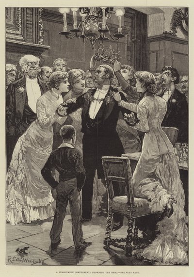 Un cumplido oportuno, coronando al héroe de Richard Caton Woodville junior