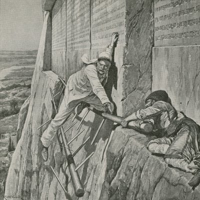 Un escape estrecho para Sir Henry Rawlinson en la Roca de Behistun de Richard Caton Woodville junior