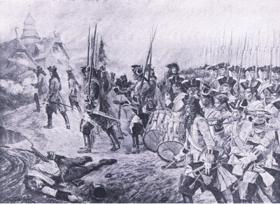 Blenheim, 13 de agosto de 1704: Asalto al pueblo, ilustración de British Battles on Land and Sea, 1915 de Richard Caton Woodville junior