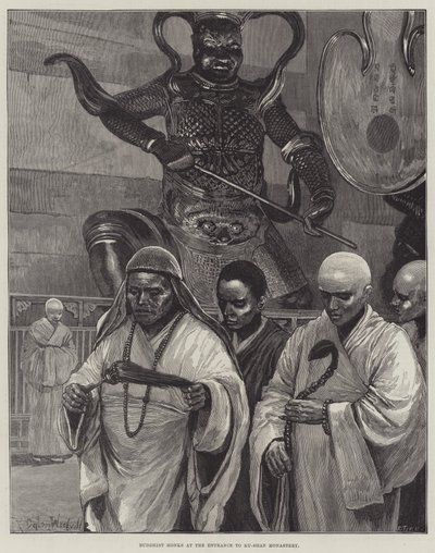 Monjes budistas en la entrada del Monasterio Ku-Shan de Richard Caton Woodville junior
