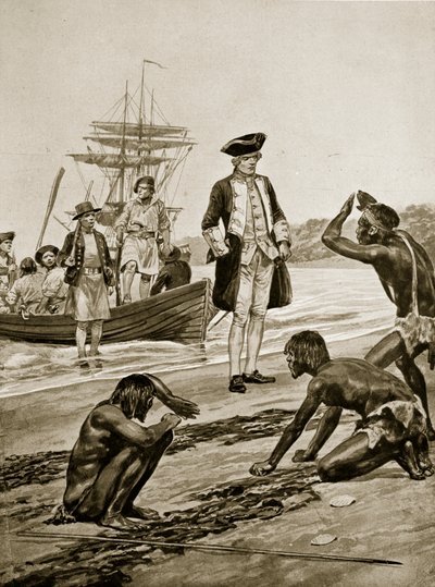 El Capitán Cook desembarcando en Tasmania, 1777, ilustración de 