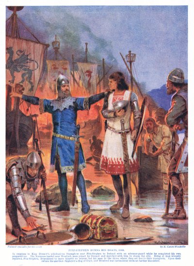 Fitz-Stephen quema sus barcos AD1169, años 1920 de Richard Caton Woodville junior
