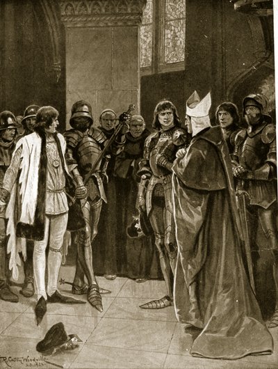 Enrique VI es entregado a Eduardo IV en San Pablo, 1401, ilustración de 