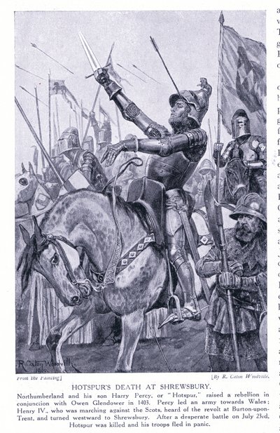 La muerte de Hotspur en Shrewsbury, años 1920 de Richard Caton Woodville junior