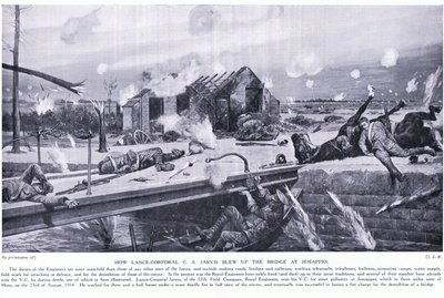 Cómo el cabo Lance C A Jarvis voló un puente en Jemappes cerca de Mons y ganó la VC, agosto de 1914 de Richard Caton Woodville junior
