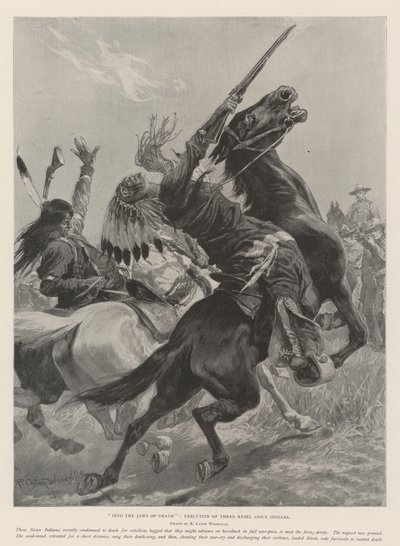 En las fauces de la muerte, ejecución de tres indios sioux rebeldes de Richard Caton Woodville junior