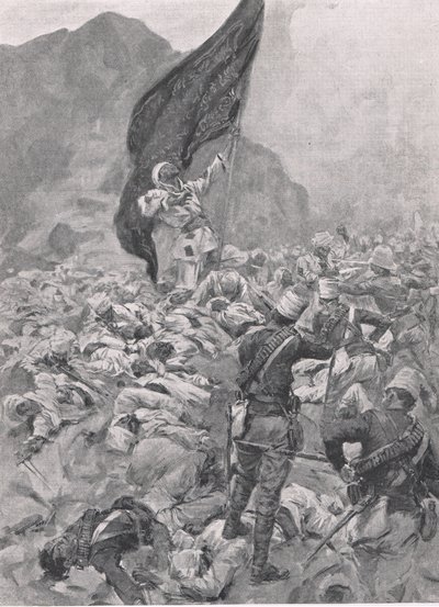 Omdurman: El último portador de la Bandera Negra, 2 de septiembre de 1898, ilustración de British Battles on Land and Sea, 1915 de Richard Caton Woodville junior