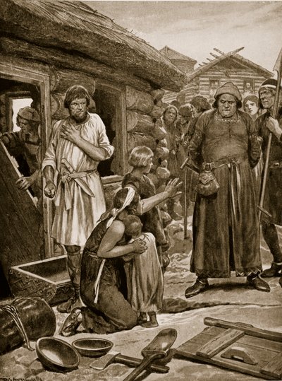 Sujetos sobrecargados expulsados de sus casas, ilustración de 