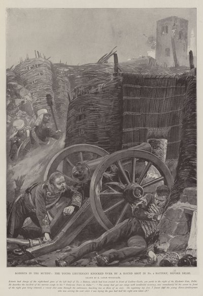 Roberts en el Motín, el Joven Teniente derribado por un Disparo en la Batería No 2, antes de Delhi de Richard Caton Woodville junior