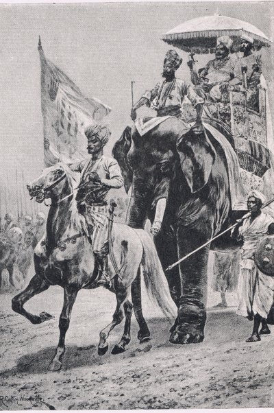 Suraj-ud-Daula en Plassey, 23 de junio de 1757, ilustración de British Battles on Land and Sea, 1915 de Richard Caton Woodville junior