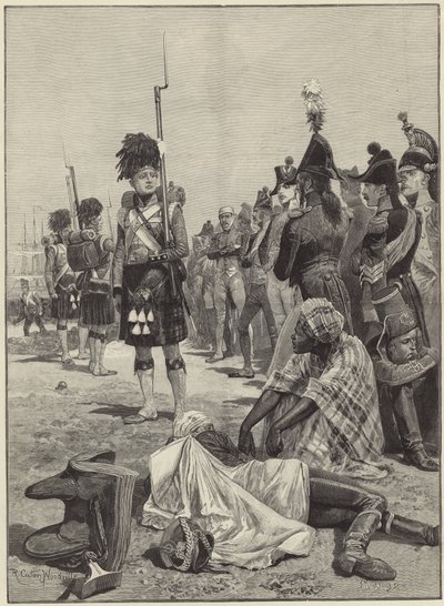Los 42º Highlanders custodiando prisioneros franceses de Richard Caton Woodville junior