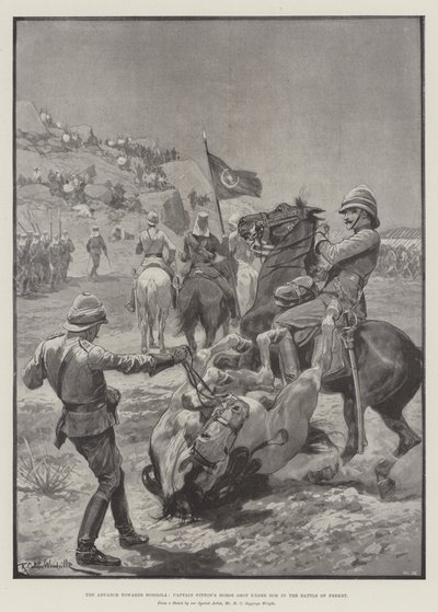 El Avance hacia Dongola, el Caballo del Capitán Fitton abatido en la Batalla de Ferket de Richard Caton Woodville junior
