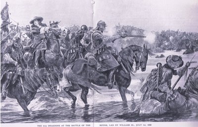 La batalla del Boyne, 1 de julio de 1690, ilustración de British Battles on Land and Sea, 1915 de Richard Caton Woodville junior