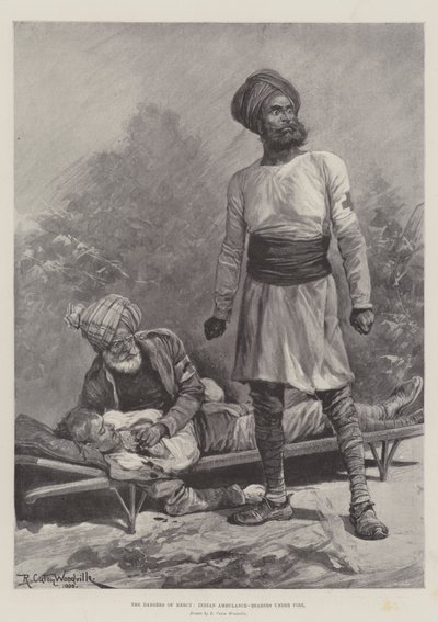 Los peligros de la misericordia, camilleros indios bajo fuego de Richard Caton Woodville junior