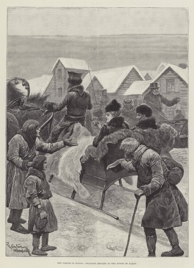 La hambruna en Rusia, campesinos mendigando en las ciudades de Kazán de Richard Caton Woodville junior