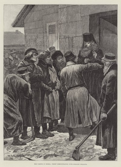 La hambruna en Rusia, sacerdote reprendiendo a campesinos enfurecidos de Richard Caton Woodville junior