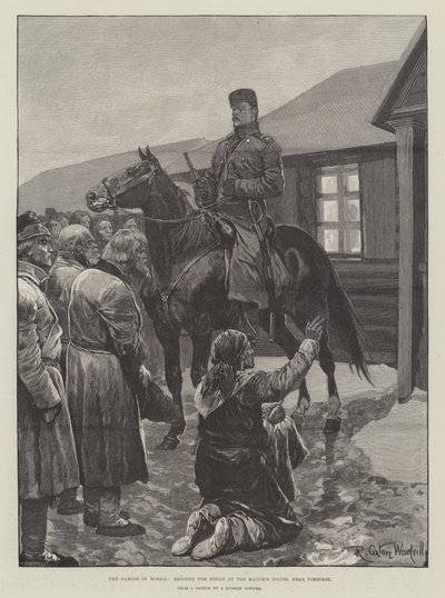 La hambruna en Rusia, mendigando pan en la casa del alcalde, cerca de Simbirsk de Richard Caton Woodville junior