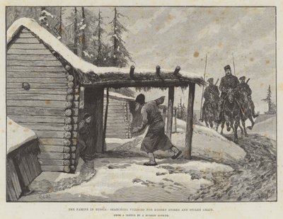 La hambruna en Rusia, buscando aldeas por almacenes ocultos y grano robado de Richard Caton Woodville junior