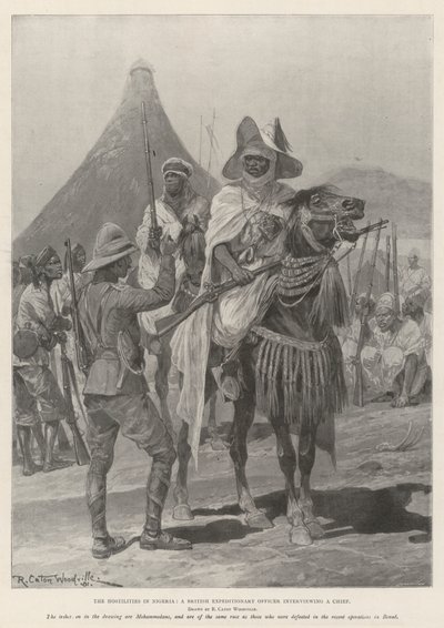 Las hostilidades en Nigeria, un oficial expedicionario británico entrevistando a un jefe de Richard Caton Woodville junior