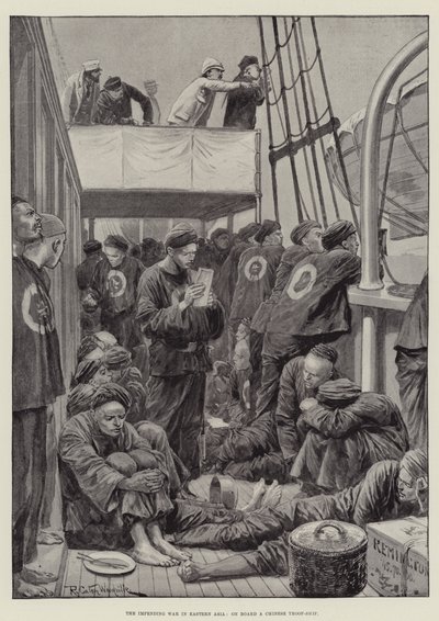 La guerra inminente en Asia Oriental, a bordo de un barco de tropas chino de Richard Caton Woodville junior