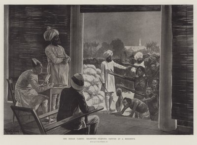 La hambruna en la India, socorriendo a los nativos hambrientos en una residencia de Richard Caton Woodville junior