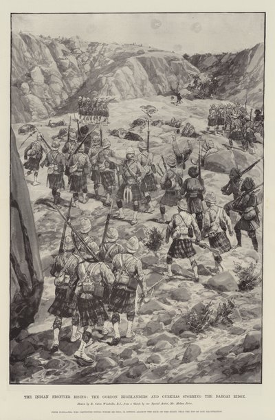 El levantamiento de la frontera india, los Gordon Highlanders y Gurkhas asaltando la cresta de Dargai de Richard Caton Woodville junior