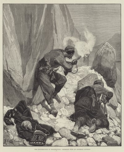 La insurrección en Herzegovina, escaramuza con un puesto avanzado austriaco de Richard Caton Woodville junior