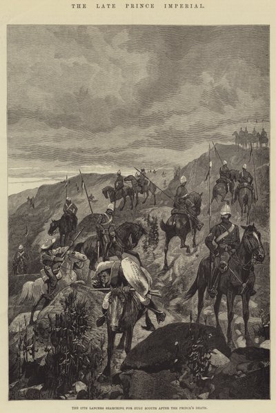 El Príncipe Imperial Fallecido, los Lanceros del 17º Buscando Exploradores Zulúes después de la Muerte del Príncipe de Richard Caton Woodville junior
