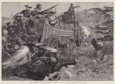 La Guerra Matabili en Sudáfrica, Ataque al Campamento de Carros de Richard Caton Woodville junior