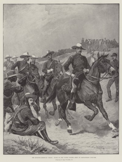 La crisis hispanoamericana, tipos del ejército de los Estados Unidos en uniforme de campaña de Richard Caton Woodville junior