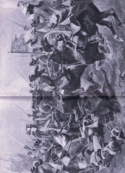 El conflicto de caballería en la batalla de Ramillies, 3 de mayo de 1706, ilustración de British Battles on Land and Sea, 1915 de Richard Caton Woodville junior