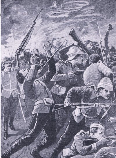 La defensa de Rorkes Drift, ilustración de British Battles on Land and Sea, 1915 de Richard Caton Woodville junior