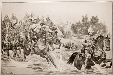 El gran avance: Real Artillería a Caballo (División de Caballería) cruzando el Vaal de Richard Caton Woodville junior